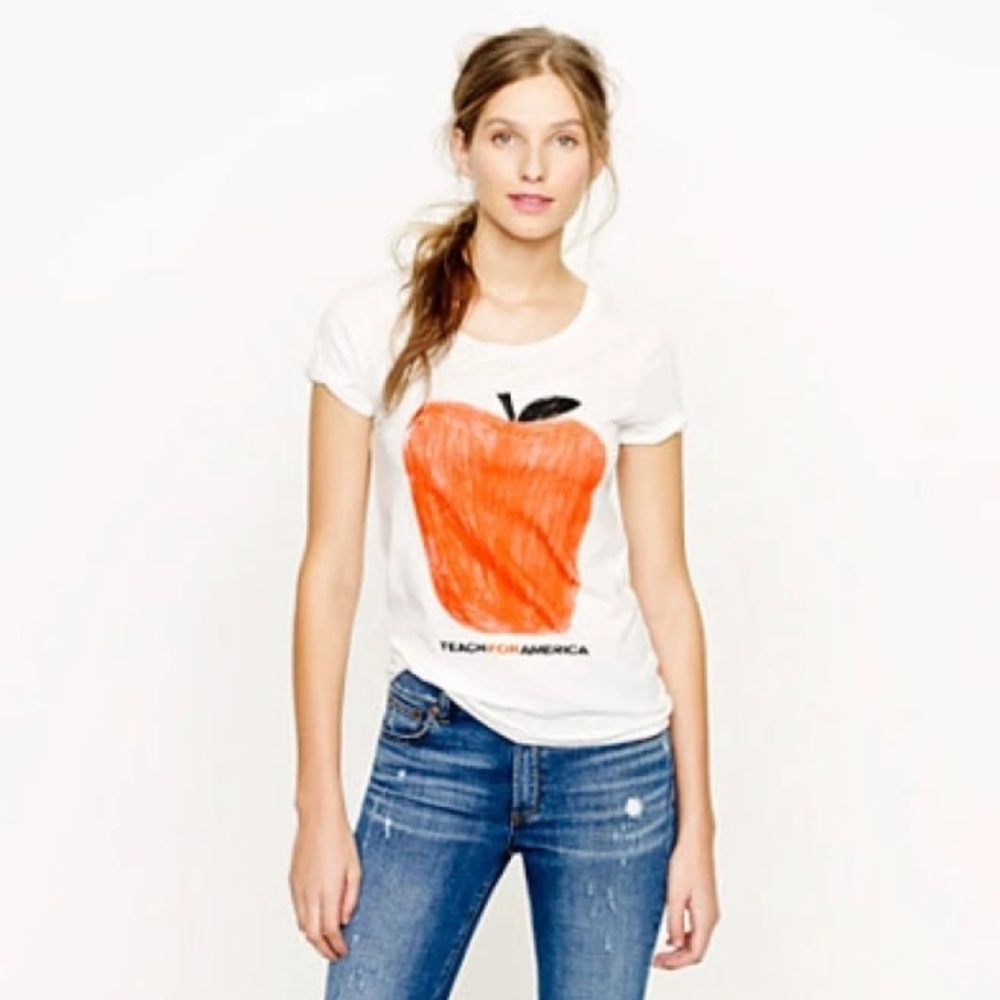 J. Crew White and Orange Short Sleeve Tee